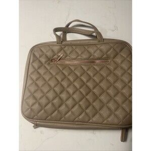 NEW Ms Lovely Toiletry Bag Quilted Tan Leather And Satin Interior Tote Bag
